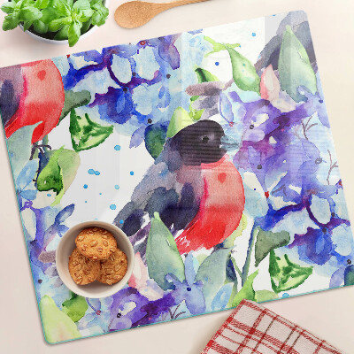 Glass chopping board Bird on a background of flowers