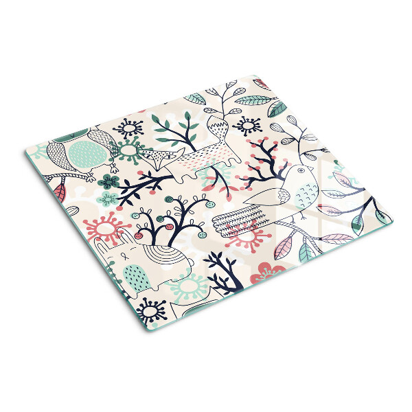 Glass kitchen board Forest fauna and flora motif