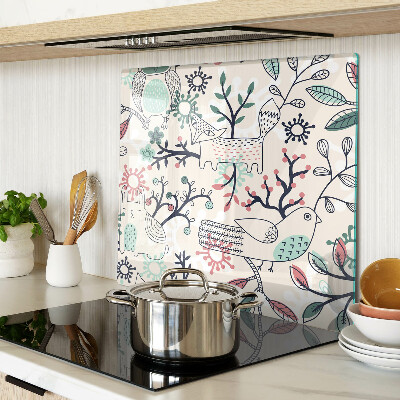 Glass kitchen board Forest fauna and flora motif