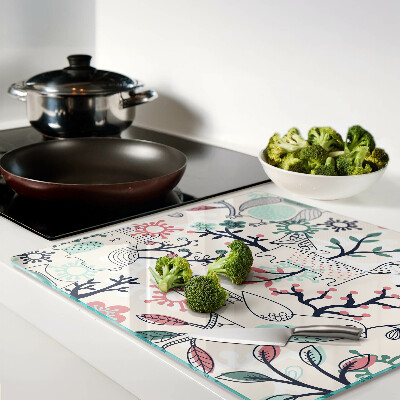 Glass kitchen board Forest fauna and flora motif