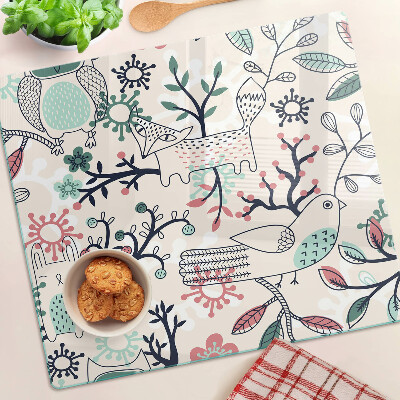 Glass kitchen board Forest fauna and flora motif
