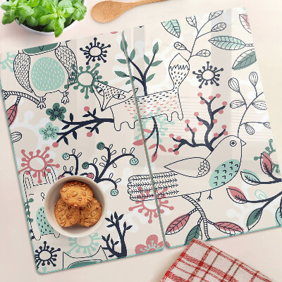 Glass kitchen board Forest fauna and flora motif