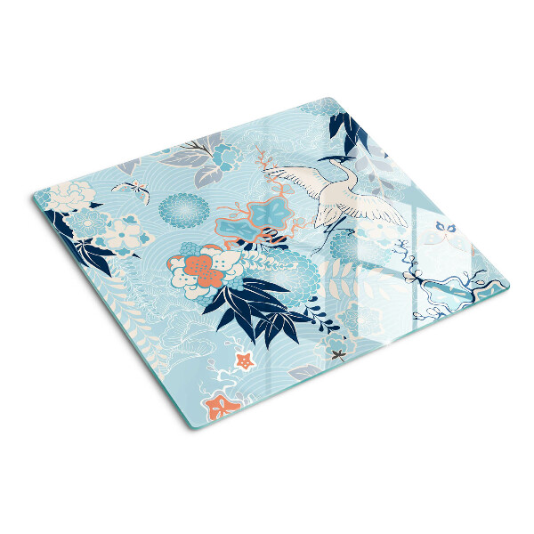 Glass kitchen board Flowers and birds in oriental style