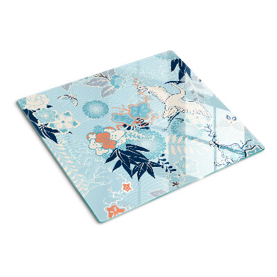 Glass kitchen board Flowers and birds in oriental style