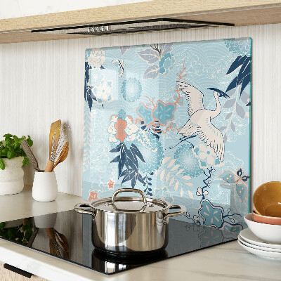 Glass kitchen board Flowers and birds in oriental style