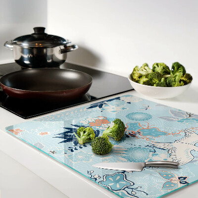 Glass kitchen board Flowers and birds in oriental style