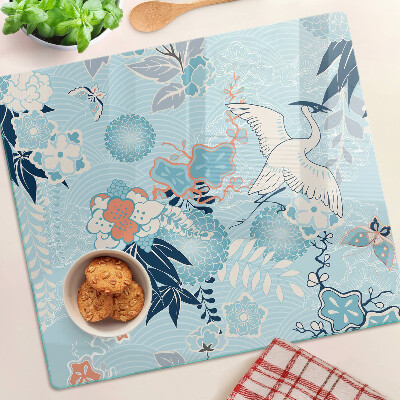 Glass kitchen board Flowers and birds in oriental style