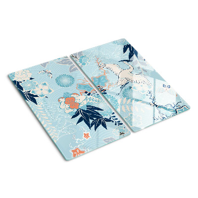 Glass kitchen board Flowers and birds in oriental style