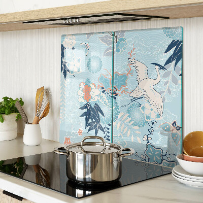 Glass kitchen board Flowers and birds in oriental style