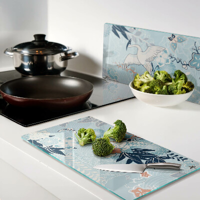 Glass kitchen board Flowers and birds in oriental style