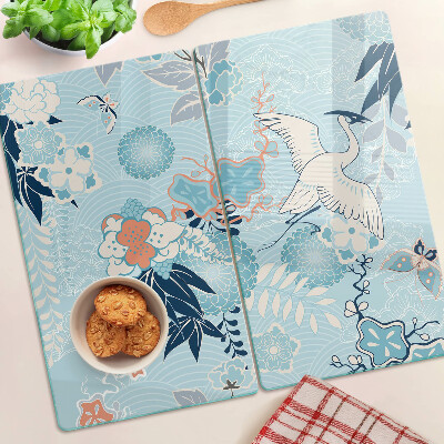 Glass kitchen board Flowers and birds in oriental style