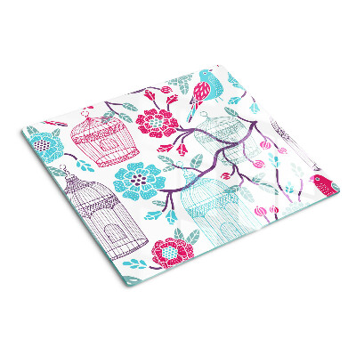 Glass kitchen board Birds and flower cages
