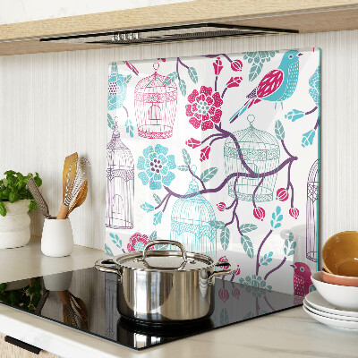 Glass kitchen board Birds and flower cages
