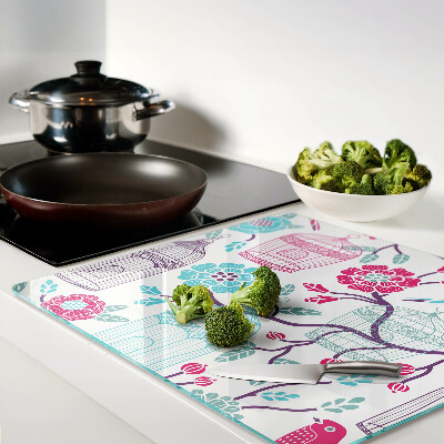 Glass kitchen board Birds and flower cages
