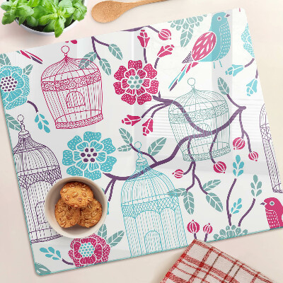 Glass kitchen board Birds and flower cages