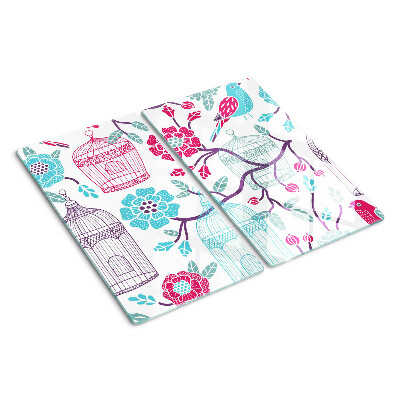 Glass kitchen board Birds and flower cages