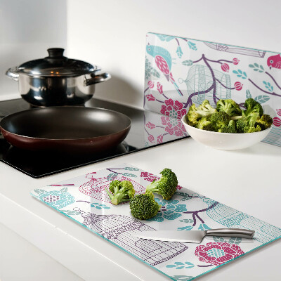 Glass kitchen board Birds and flower cages
