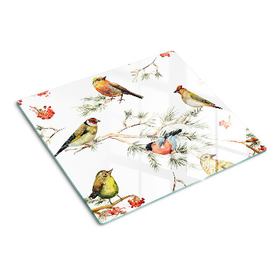 Glass kitchen board Birds on branches with fruit