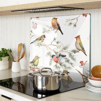 Glass kitchen board Birds on branches with fruit