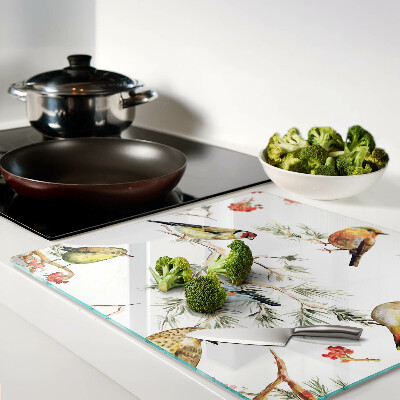 Glass kitchen board Birds on branches with fruit