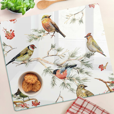 Glass kitchen board Birds on branches with fruit