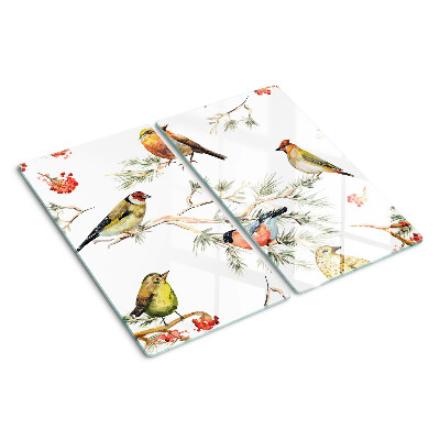 Glass kitchen board Birds on branches with fruit