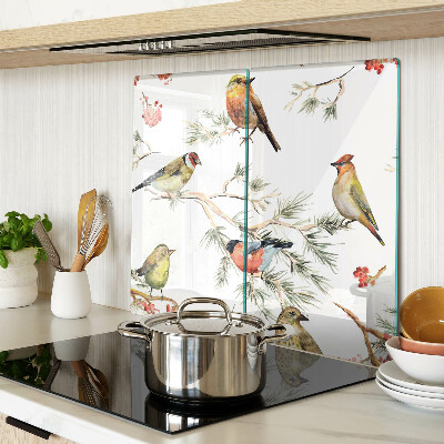 Glass kitchen board Birds on branches with fruit