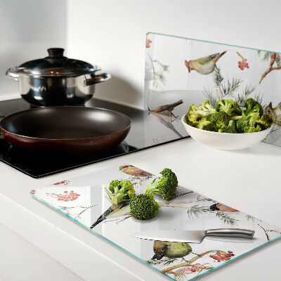 Glass kitchen board Birds on branches with fruit