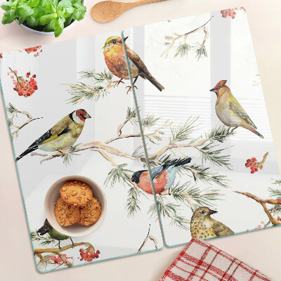 Glass kitchen board Birds on branches with fruit