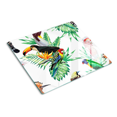 Glass kitchen board Tropical birds and leaves