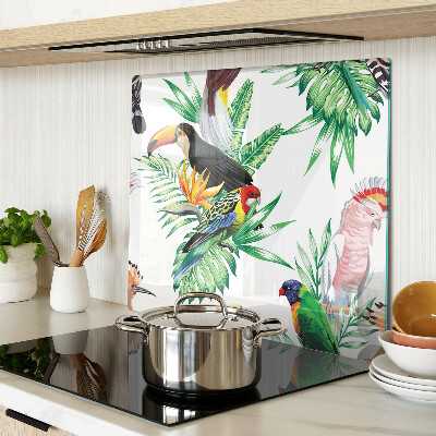 Glass kitchen board Tropical birds and leaves