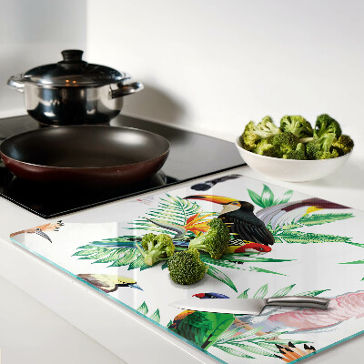 Glass kitchen board Tropical birds and leaves
