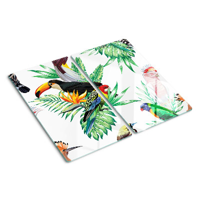 Glass kitchen board Tropical birds and leaves