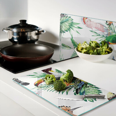 Glass kitchen board Tropical birds and leaves