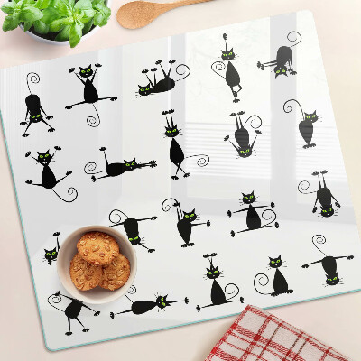 Glass chopping board Black cats with green eyes