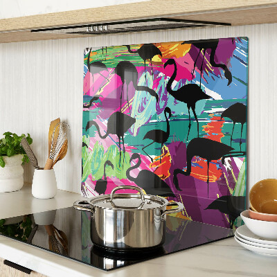 Glass chopping board Flamingos on a colorful background