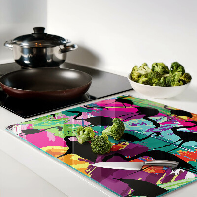 Glass chopping board Flamingos on a colorful background