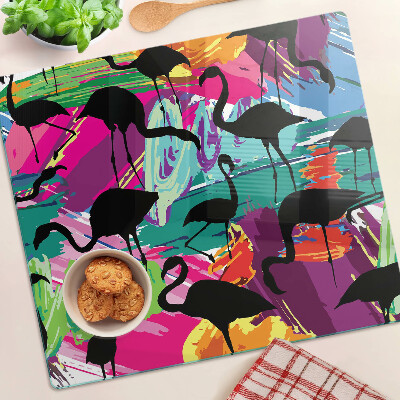 Glass chopping board Flamingos on a colorful background