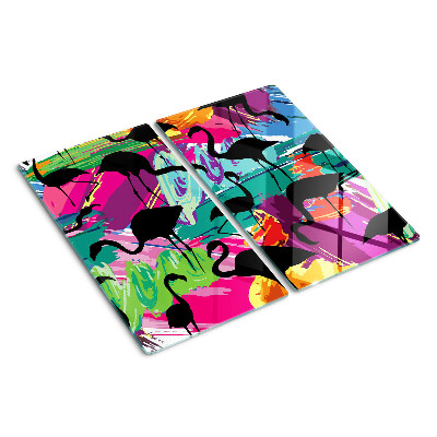 Glass chopping board Flamingos on a colorful background