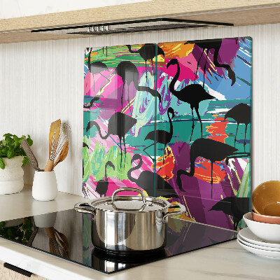 Glass chopping board Flamingos on a colorful background