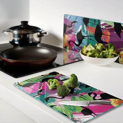 Glass chopping board Flamingos on a colorful background