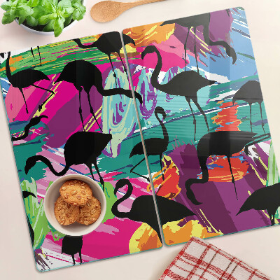 Glass chopping board Flamingos on a colorful background
