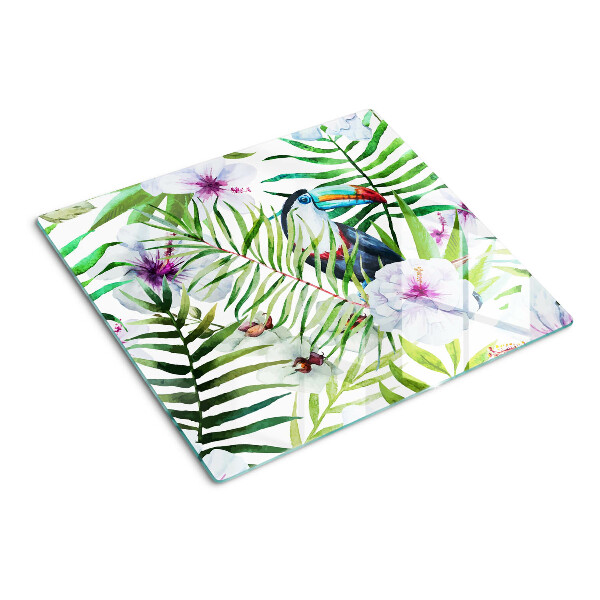 Glass kitchen board Tropical motif with birds and plants