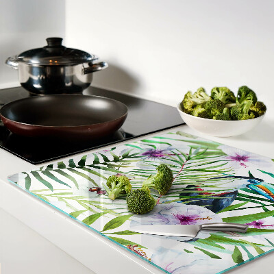 Glass kitchen board Tropical motif with birds and plants