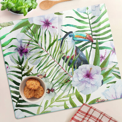 Glass kitchen board Tropical motif with birds and plants