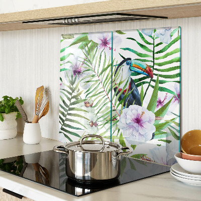 Glass kitchen board Tropical motif with birds and plants