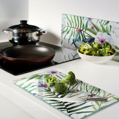 Glass kitchen board Tropical motif with birds and plants