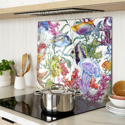 Glass chopping board Sea theme with fish and jellyfish