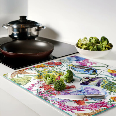 Glass chopping board Sea theme with fish and jellyfish