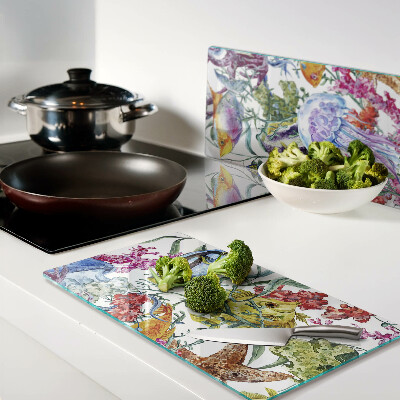 Glass chopping board Sea theme with fish and jellyfish